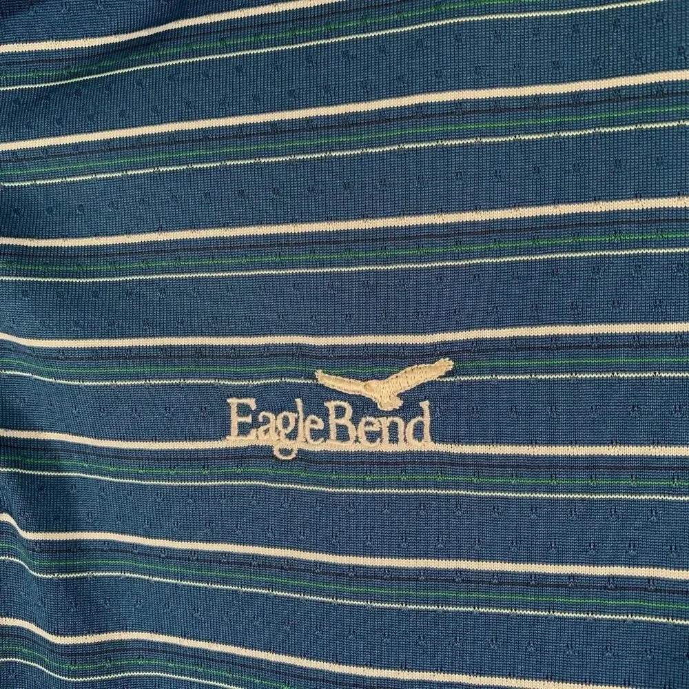 Nike Golf Shirt Mens Large Blue Green Striped Short Sleeve 1/4 Button Polo